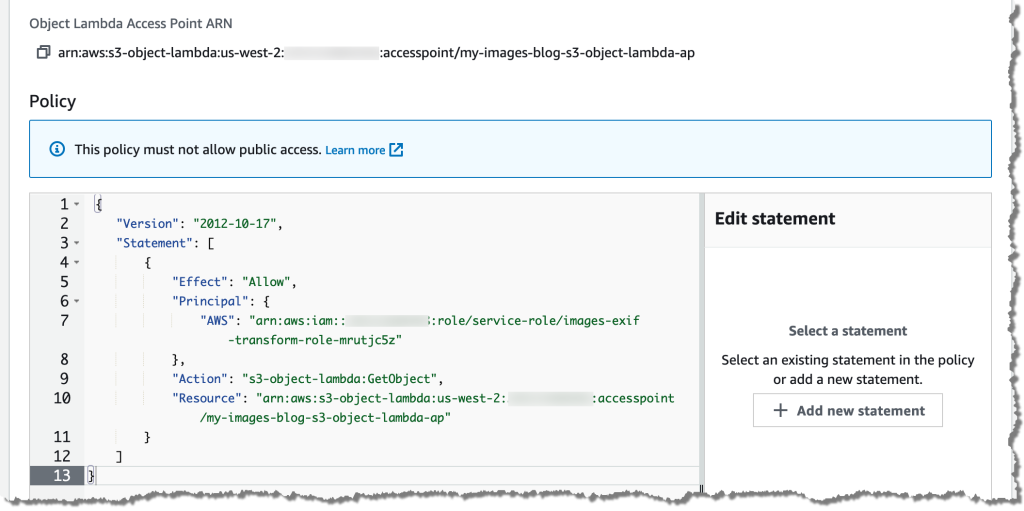 Update the Amazon S3 Object Lambda Access Point policy to grant the Exif Transform Lambda execution role access