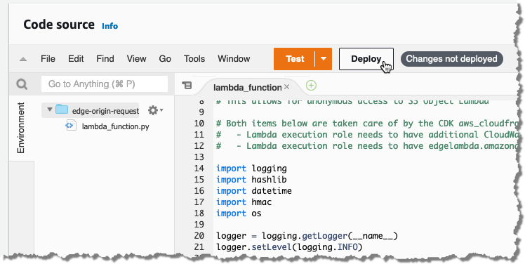 Deploy the code for the Amazon CloudFront Lambda@Edge function in the AWS Lambda console
