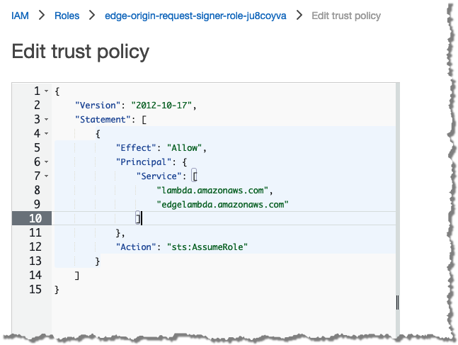 Edit the IAM role for the Amazon CloudFront Lambda@Edge function to also include edgelambda.amazonaws.com as a trusted principal