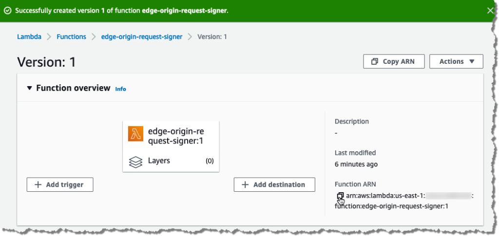 AWS Lambda function version. Note the Function ARN