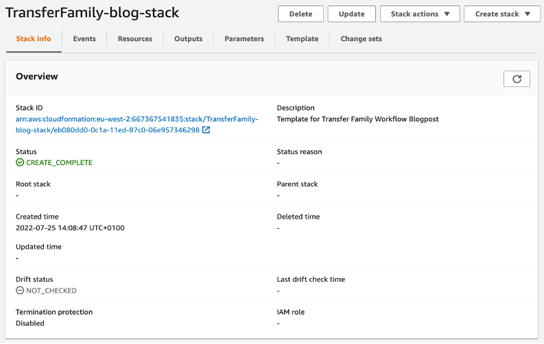 Figure 10- CloudFormation console showing the delete stack option