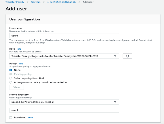 Figure 7- Add user configuration to the SFTP server