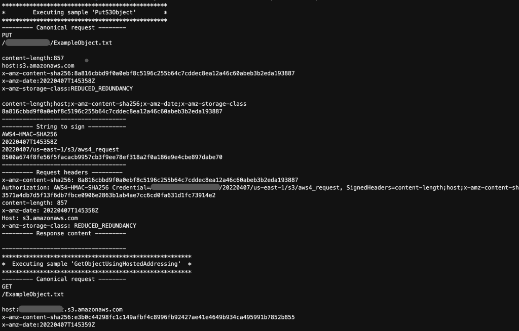 Screenshot of console output from running the provided java code sample successfully