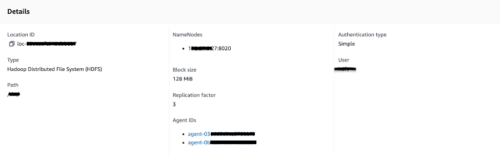 Figure 4. Source location for HDFS of DataSync task
