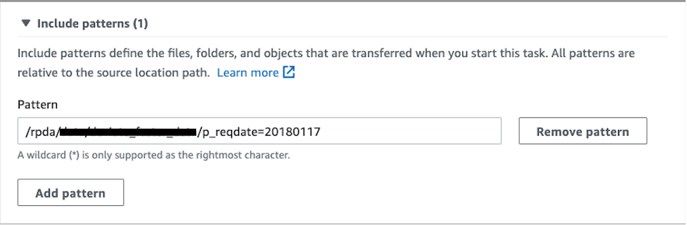 Figure 7. Include patterns of DataSync task