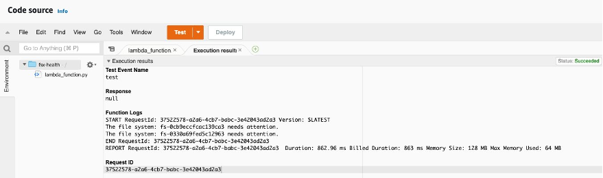 Lambda execution results