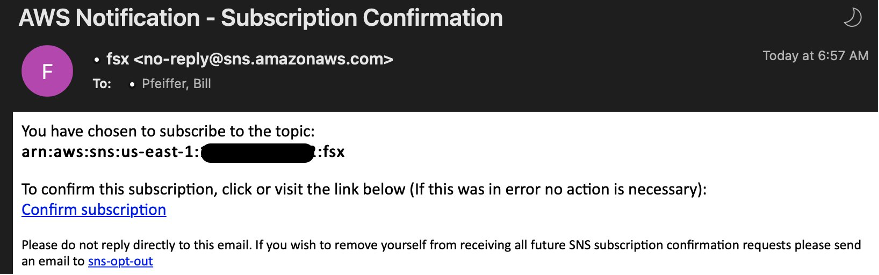 SNS subscription confirmation