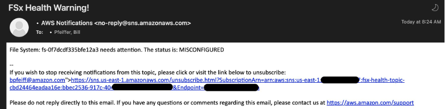 SNS email notification