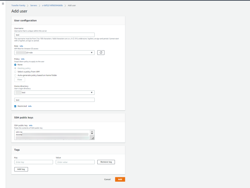 AWS Transfer Family User Settings