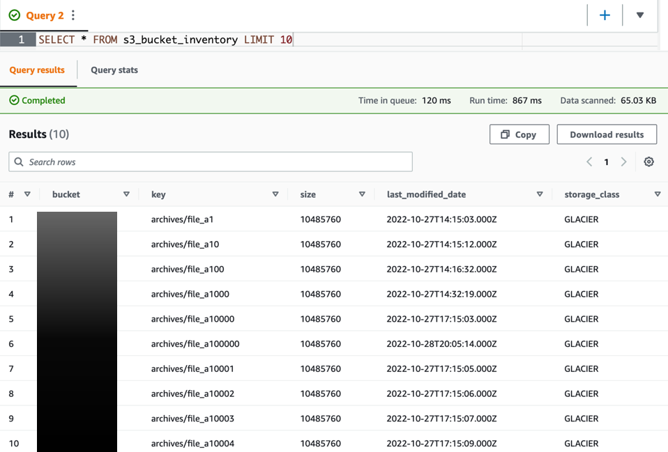 Amazon Athena Table Query
