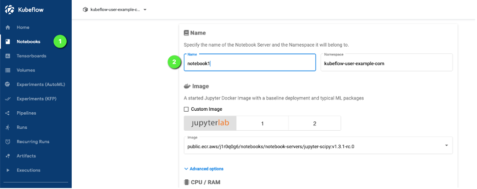Kubeflow Dashboard (Notebook Creation)