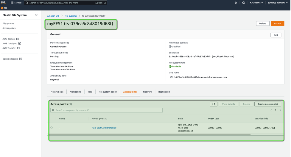 Amazon EFS UI Console (for Access Point)