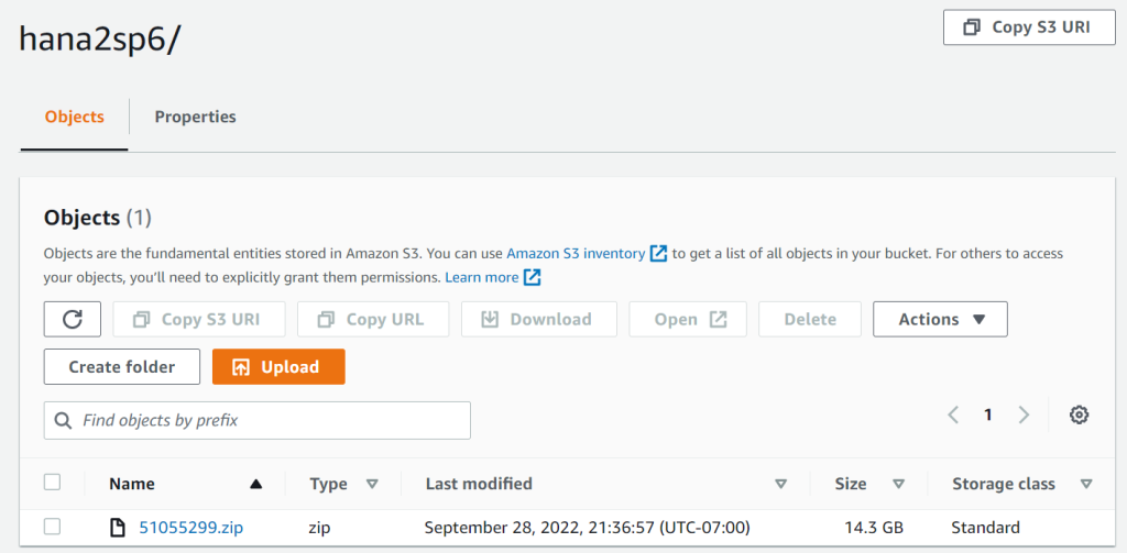 S3 bucket folder that contains the uploaded zip file for the SAP HANA 2 Platform edition database