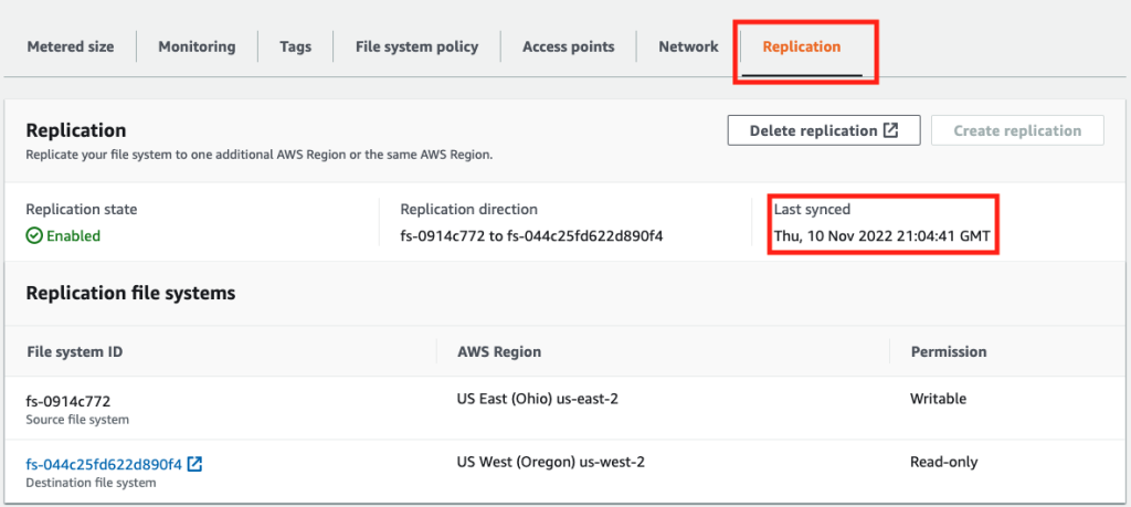 Last Synced’ time through AWS Management Console