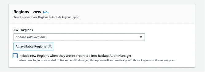 AWS Regions selection in the Reports plan page