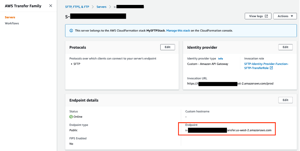 Figure 6- AWS Transfer Family Endpoint