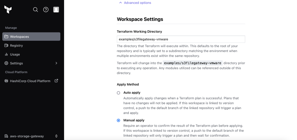 Open advanced options