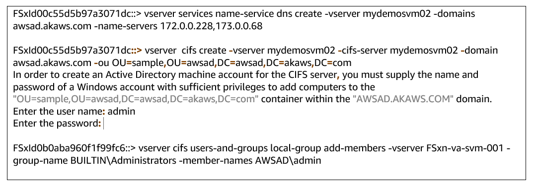 ONTAPP CLI to join SVM to an active directory