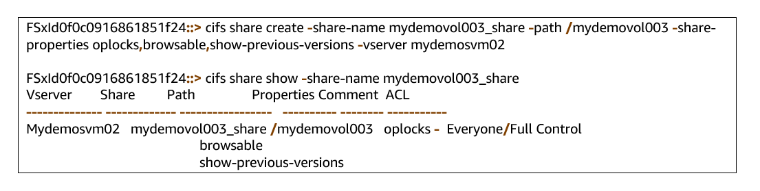 Creating CIFS share using ONTAPP CLI