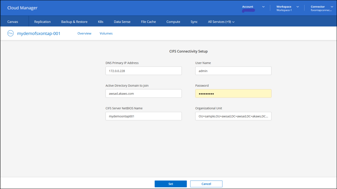 Cloud Manager to join SVM to an active directory