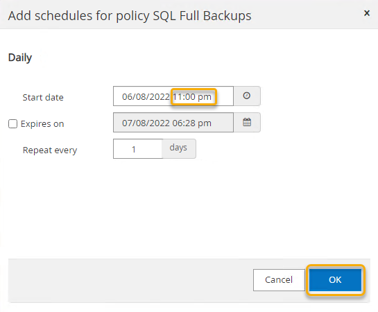 Configuring the backup schedule