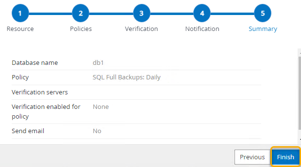 Finishing the backup configuration