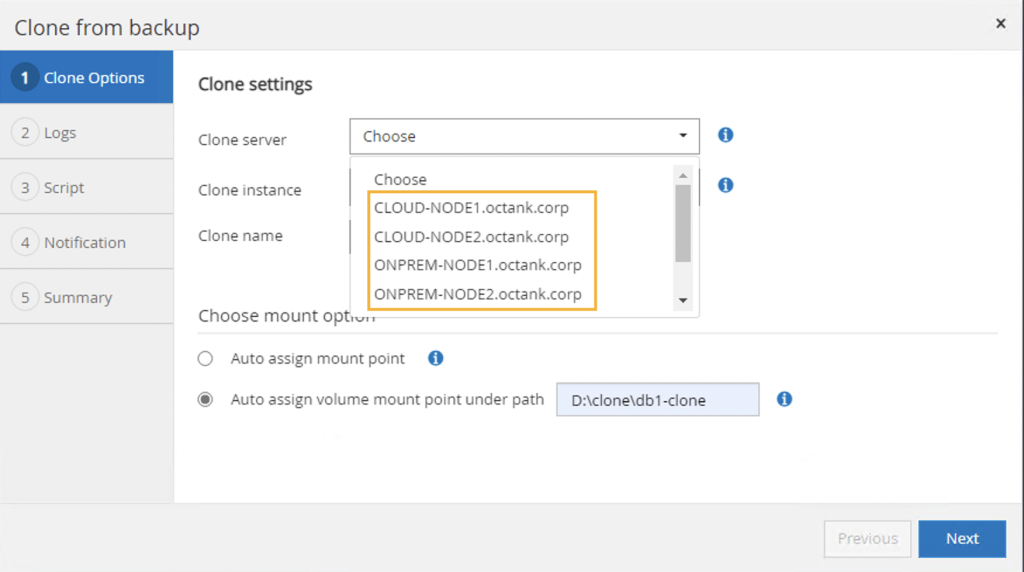 Selecting optional clone servers