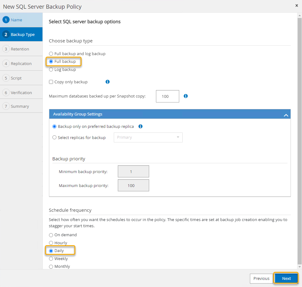 Configuring the backup type