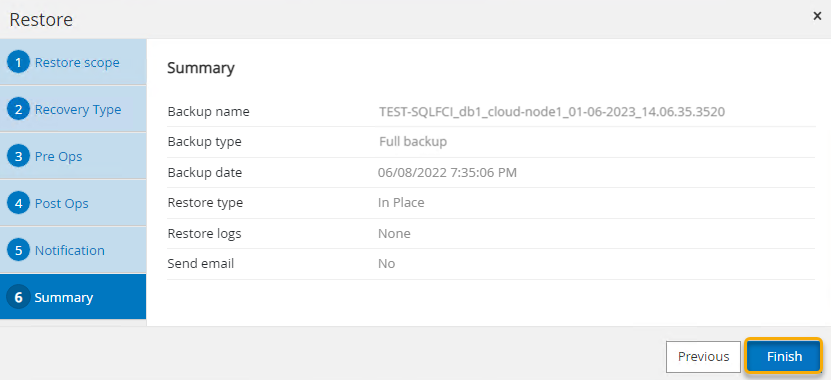 Finishing the restore configuration