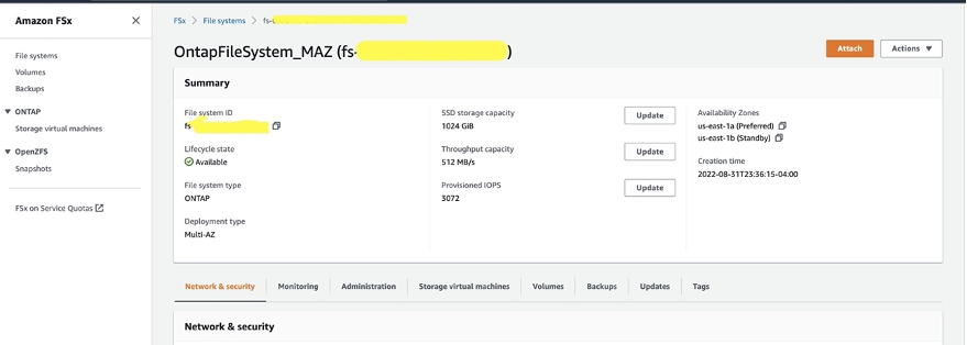 Figure 2 – Creating storage virtual machine in the Amazon FSx Console