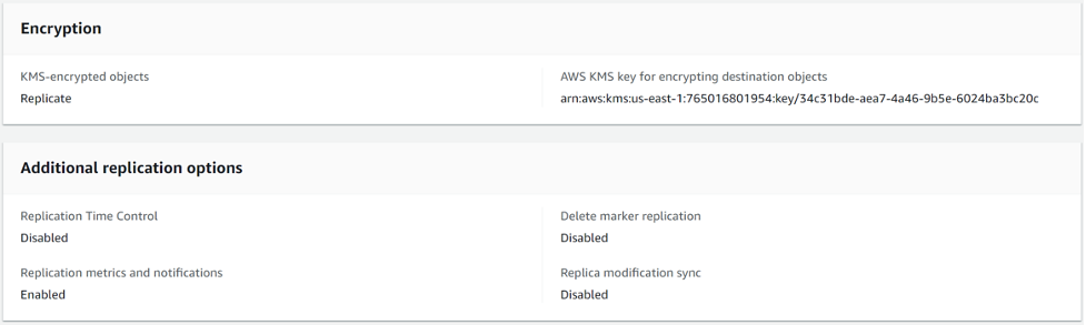 How do you showcase the encryption settings with the additional replication options. This is the Image-2 of a 2 part images.