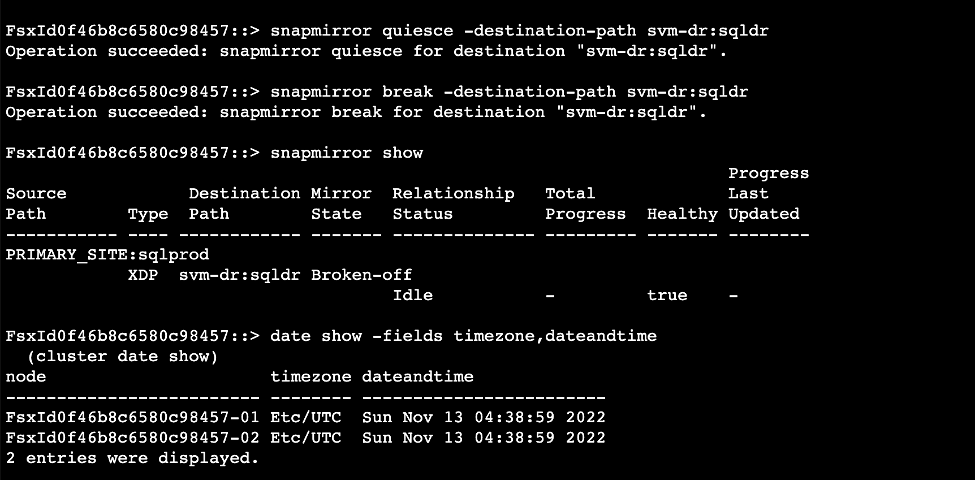 SnapMirror relationship between a source and destination endpoint of a data protection mirror