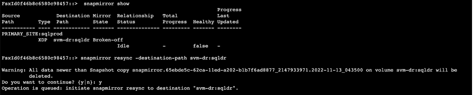 SnapMirror relationship from DR FSx for ONTAP (new primary)