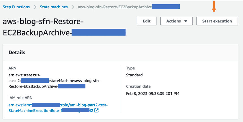 Figure 4: Start an execution of AWS Step Functions state machine.