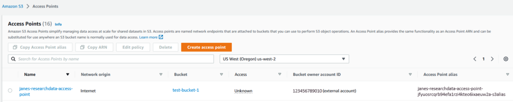 s3 access points page in s3 console