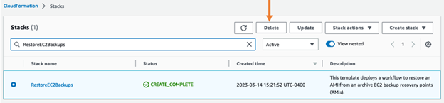 Figure 7 - Deleting a CloudFormation stack
