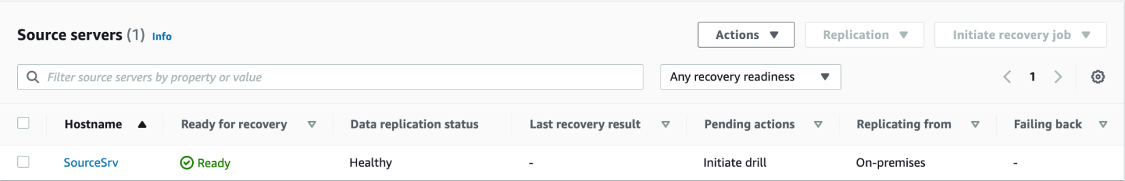 DRS Source Servers Ready for Recovery