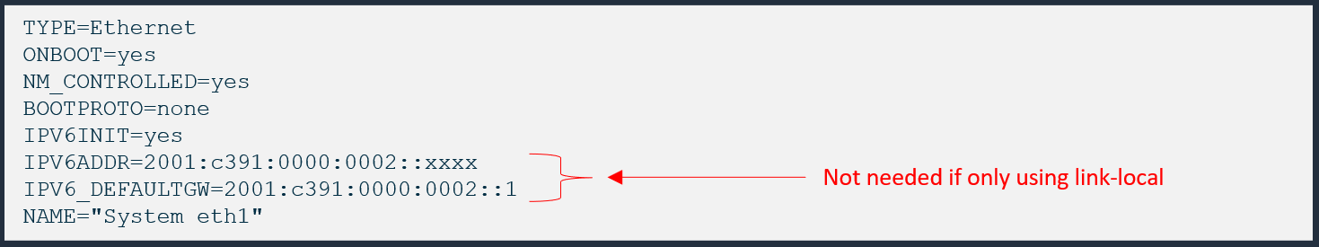 Example eth1 configuration file under /etc/sysconfig/network-scripts/