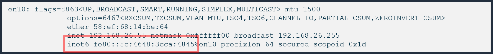 Output of your laptop’s IPv6 address