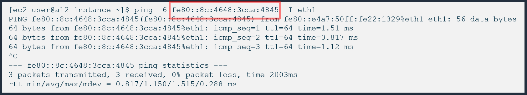 Ping test over IPv6 address