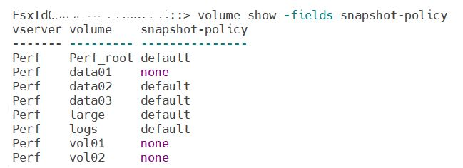 Figure 2 – Viewing snapshot policies assigned to volumes