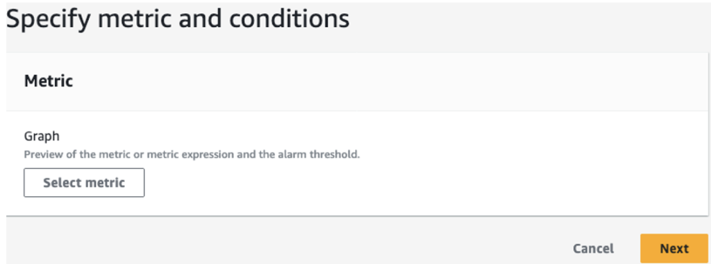 This image allows you to select a specific metric to create the alarm. 