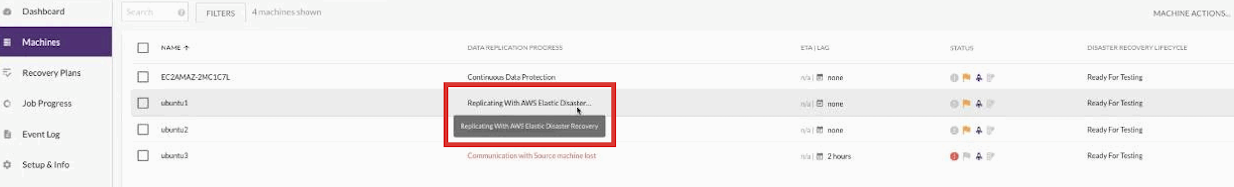 The finalize-upgrade command imports the source server snapshot into Elastic Disaster Recovery, and the rescan begins. At this point, the CloudEndure Agent is uninstalled and replaced with the AWS Replication Agent.