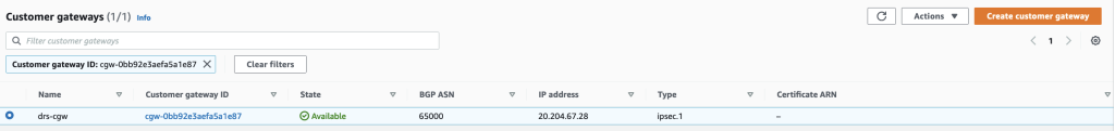 AWS Customer gateway in Available state