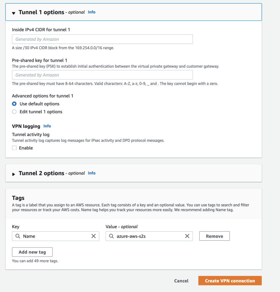 AWS VPN tunnel details