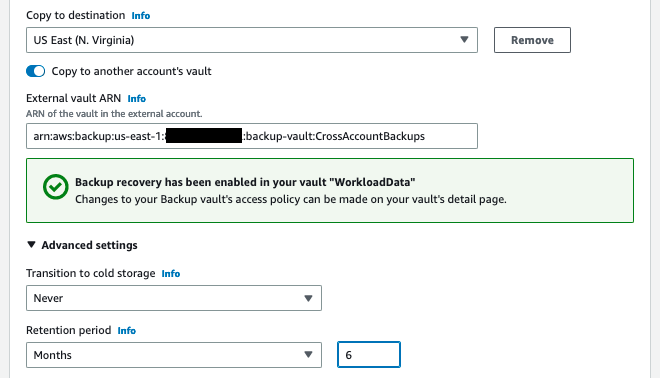 Figure 2: Defining a cross-account copy destination