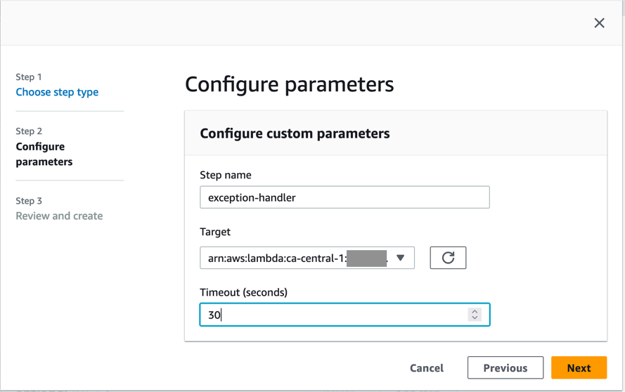 Configuring the parameters for the custom-file processing step.