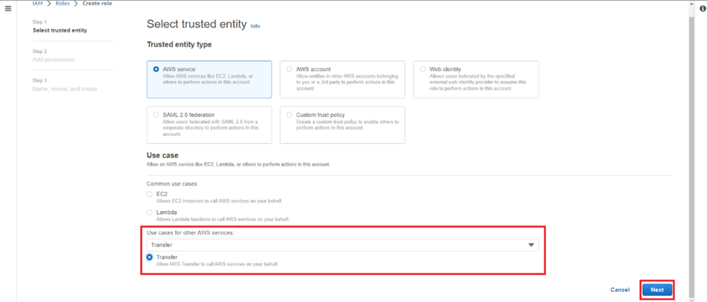 select the trusted entity for the role