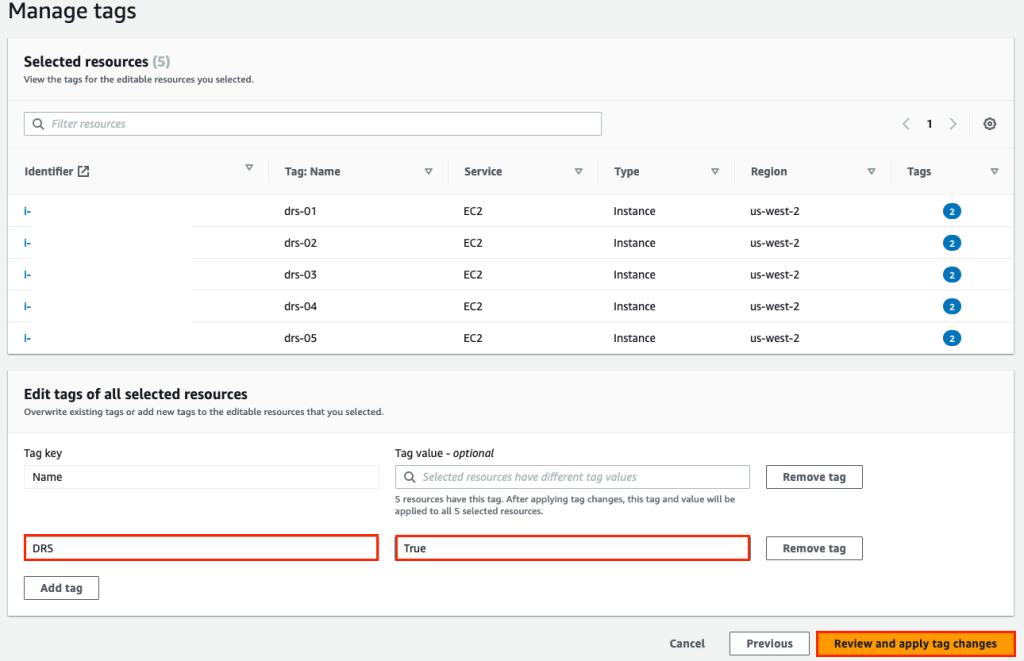 Tag Editor - Add DRS-True Tag to selected EC2 Instances