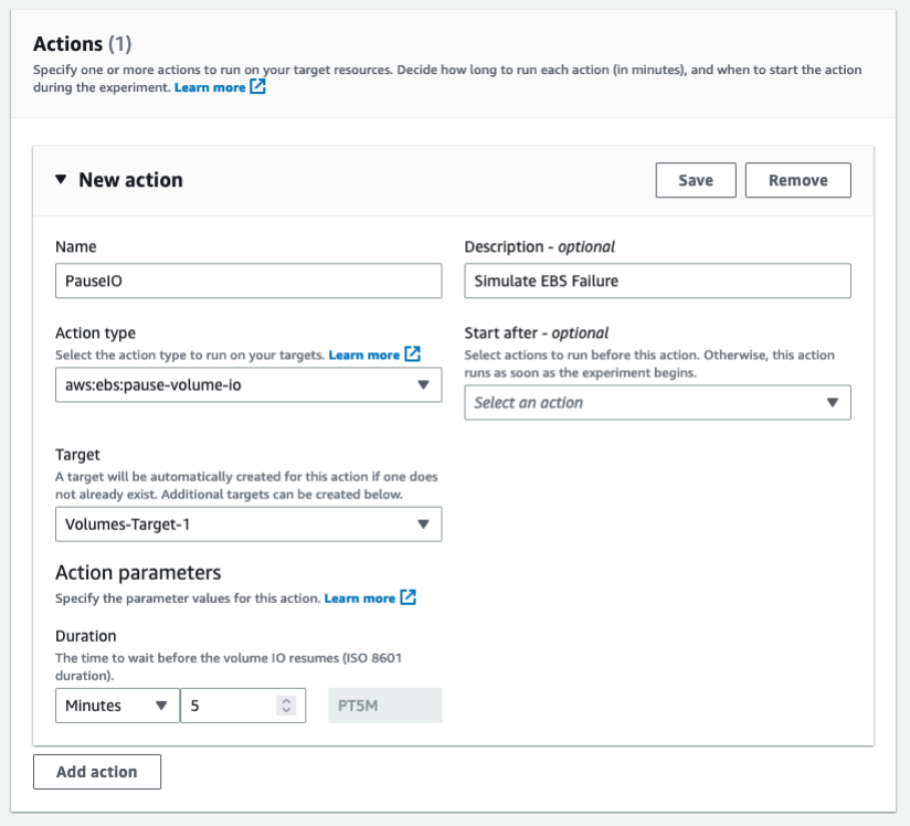 This image shows FIS template section with sample Action configured.